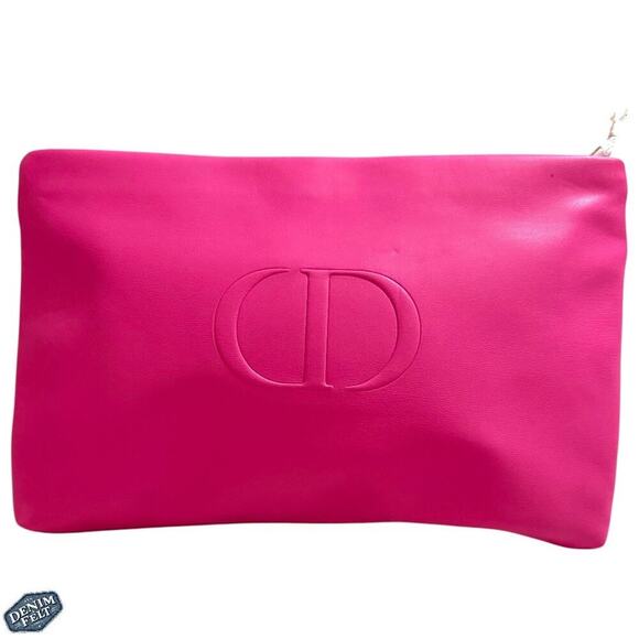 Christian Dior Beauté Pink/Red Dual Tone Cosmetic Pouch Embossed CD Logo NEW - Picture 1 of 12